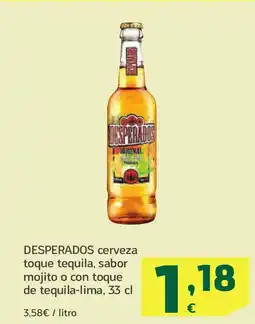 HiperDino DESPERADOS cerveza toque tequila, sabor mojito o con toque de tequila-lima oferta