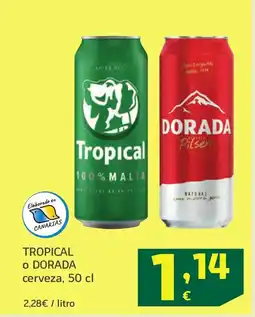 HiperDino TROPICAL o DORADA cerveza oferta