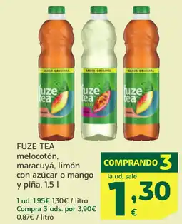HiperDino FUZE TEA melocotón, maracuyá, limón con azúcar o mango y piña, oferta