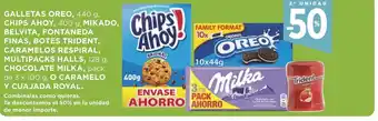 Supercor Galletas Oreo,Chips Ahoy, Mikado, Belvita,Fontaneda Finas, Botes Trident, Caramelos Respiral. Multipacks Halls, Chocolate Mil oferta