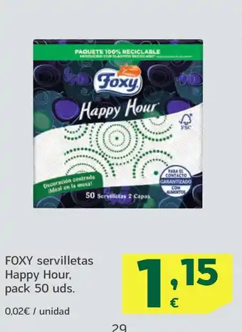 HiperDino FOXY servilletas Happy Hour oferta