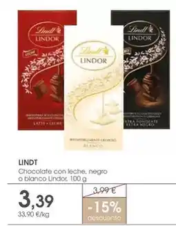 Supermercados Plaza Lindt - chocolate con leche, negro o blanco lindor oferta