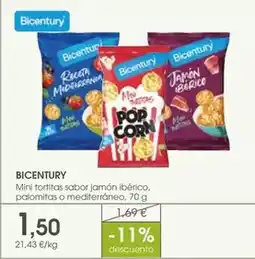 Supermercados Plaza Bicentury - mini tortitas sabor jamon iberico, palomitas o mediterráneo oferta