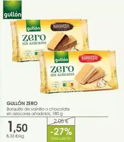 Supermercados Plaza Gullón - zero barquillo de vainilla o chocolate sin azucares anadidos oferta