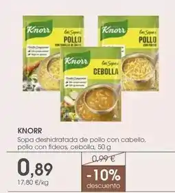 Supermercados Plaza Knorr - sopa deshidratada de pollo con cabello, pollo con fideos, cebolla oferta