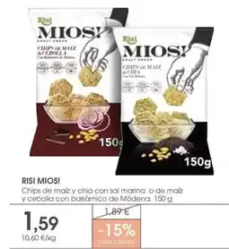 Supermercados Plaza Risi - chips de maiz y chia con sal marina o de maiz y cebolla con balsámico de módena oferta