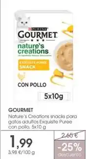 Supermercados Plaza Gourmet - nature's creations snacks para gatos adultos exasuite puree con pollo oferta
