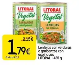 Dialprix LITORAL Lentejas con verduras o garbanzos con espinacas oferta