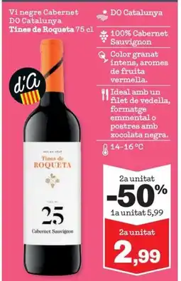 Sorli TINES DE ROQUETA Vi negre Cabernet DO Catalunya oferta