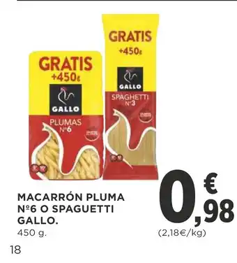 Supercor Gallo Macarrón Pluma N 6 O Spaguetti 450g oferta