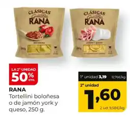 Alimerka RANA Tortellini boloñesa o de jamón york y queso oferta