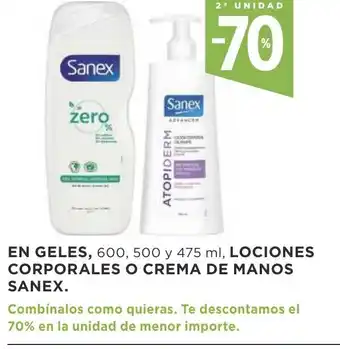 Supercor Sanex En Geles 600, 500 y 475 ml, Lociones Corporales O Crema De Manos oferta