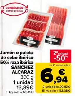 Carrefour Market SÁNCHEZ ALCARAZ Jamón o paleta de cebo ibérico 50% raza ibérica oferta