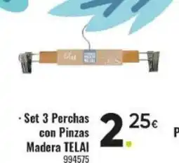 Family Cash TELAI Set 3 Perchas con Pinzas Madera oferta