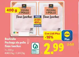 Lidl REALVALLE Pechuga de pollo finas lonchas oferta