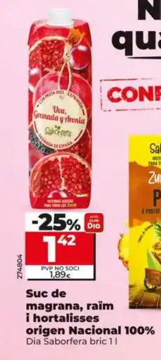 Dia DIA SABORFERA Suc de magrana, raïm i hortalisses origen Nacional 100% oferta
