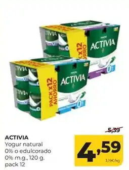 Alimerka Activia - yogur natural 0% o edulcorado 0% m.g., 120 g oferta