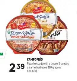 Coviran CAMPOFRÍO Pizza fresca jamón y queso, 5 quesos o carne barbacoa oferta