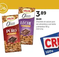 Coviran VALOR Chocolate sin azúcar puro con almendras o con leche y almendras oferta