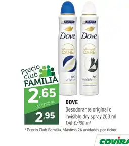Coviran DOVE Desodorante original o invisible dry spray oferta