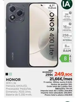 El Corte Inglés HONOR 400 Lite oferta