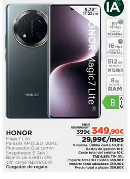 El Corte Inglés HONOR Magic 7 Lite oferta