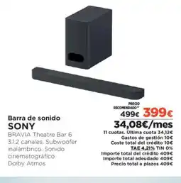 El Corte Inglés SONY Barra de sonido oferta