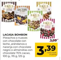 Alimerka LACASA BOMBON Pistachos o nueces con chocolate con leche, arándanos o naranja con chocolate negro o almendras oferta