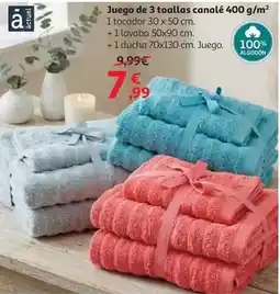 Alcampo Actuel - juego de 3 toallas canale 400 g/m2 oferta