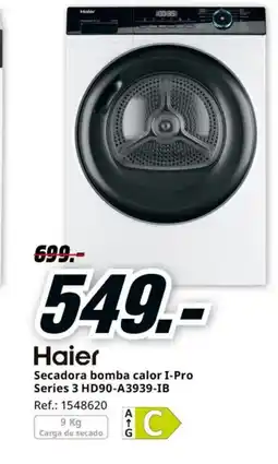 MediaMarkt HAIER Secadora bomba calor I-Pro Series 3 HD90-A3939-IB oferta