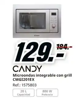 MediaMarkt CANDY Microondas integrable con grill CMGI201EX oferta