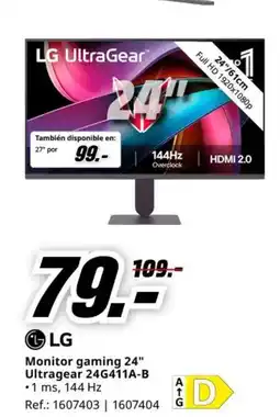 MediaMarkt LG Monitor gaming 24" Ultragear 24G411A-B oferta