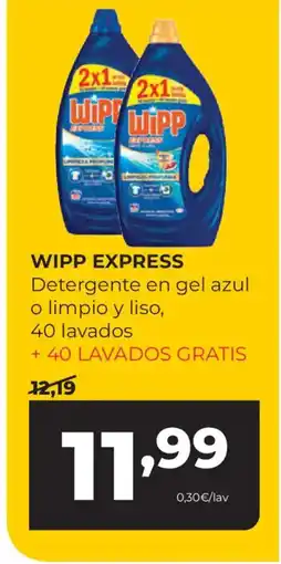 Alimerka WIPP EXPRESS Detergente en gel azul o limpio y liso 40 lavados oferta