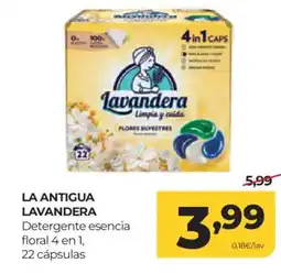 Alimerka LA ANTIGUA LAVANDERA Detergente esencia floral 4 en 1, 22 cápsulas oferta