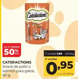 Alimerka CATISFACTIONS Snack de pollo o salmón para gatos oferta