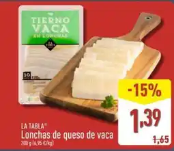 ALDI LA TABLA Lonchas de queso de vaca oferta
