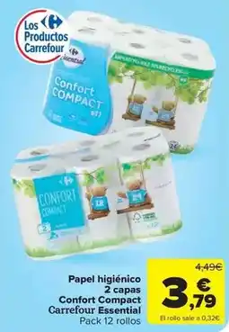 Carrefour Market Carrefour - papel higiénico 2 capas confort compact essential oferta