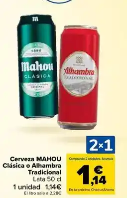 Carrefour Mahou - cerveza clasica o alhambra tradicional oferta
