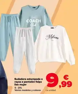 Carrefour Tex - sudadera estampada o rayas o pantalon felpa liso mujer oferta