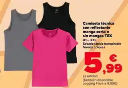 Carrefour Tex - camiseta técnica con reflectante manga corta o sin mangas oferta