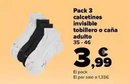 Carrefour Pack 3 calcetines invisible tobillero o caña adulto oferta