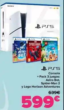 Carrefour Sony - ps5 consola + pack 3 juegos: astro bot, spider-man 2 y lego horizon adventures oferta