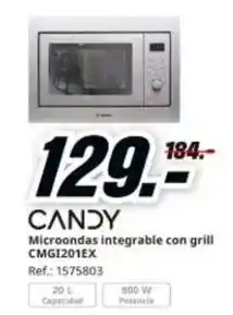 MediaMarkt Candy - microondas integrable con grill cmg1201ex oferta