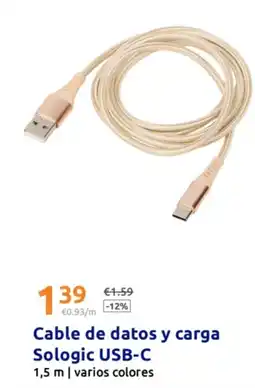 Action SOLOGIC Cable de datos y carga USB-C oferta