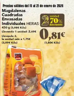 Gadis HERAS Magdalenas Cuadradas Envasadas Individuales oferta