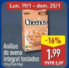 ALDI Cheerios - anillos de avena integral tostados oferta