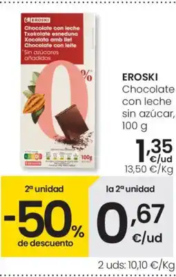 Aliprox EROSKI Chocolate con leche sin azúcar oferta