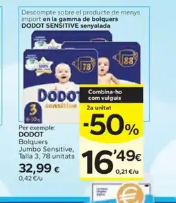 Caprabo DODOT Bolquers Jumbo Sensitive, Talla 3, 78 unitats oferta