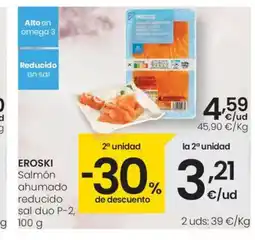 Eroski EROSKI Salmón ahumado reducido sal duo oferta