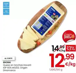 Eroski Eroski - queso en lonchas havarti igp 60% mg/es oferta